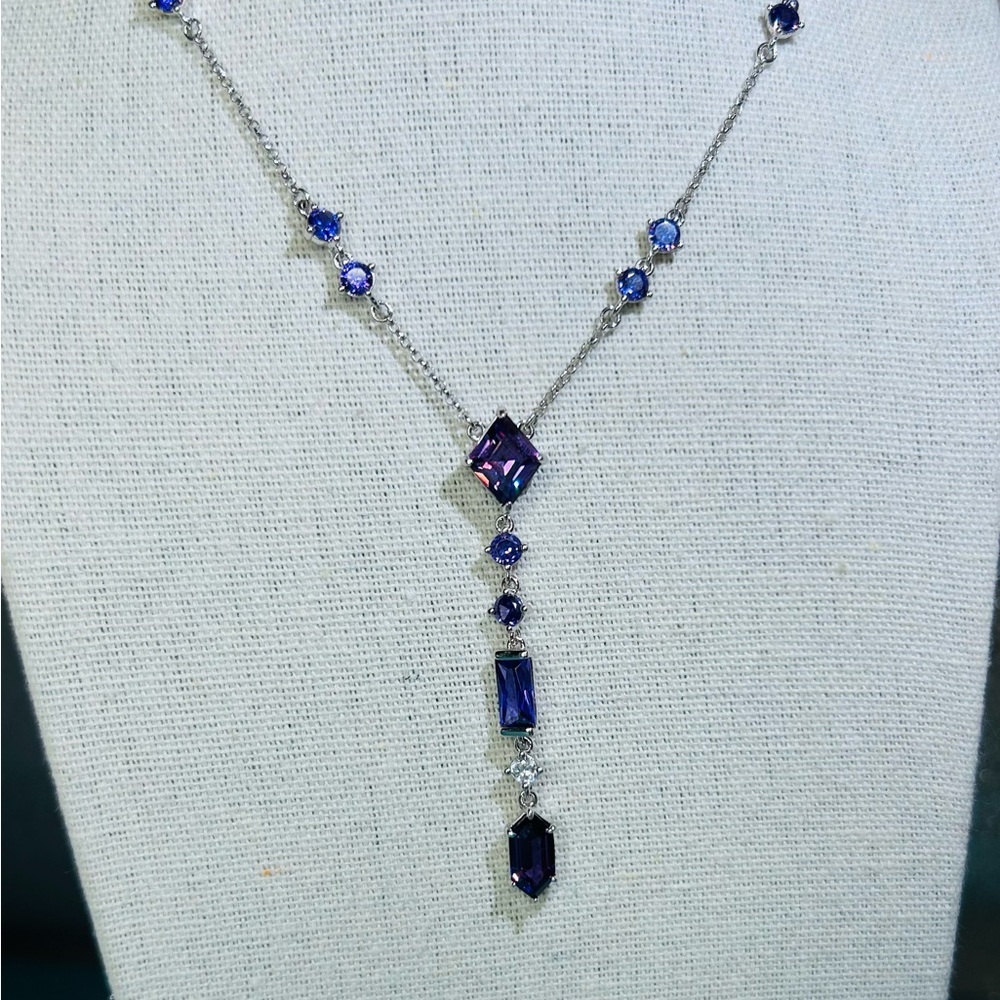 Bomb Party Delicate Lab Amethyst Cubic Zirconia Necklace on Rhodium - Picture 3 of 7